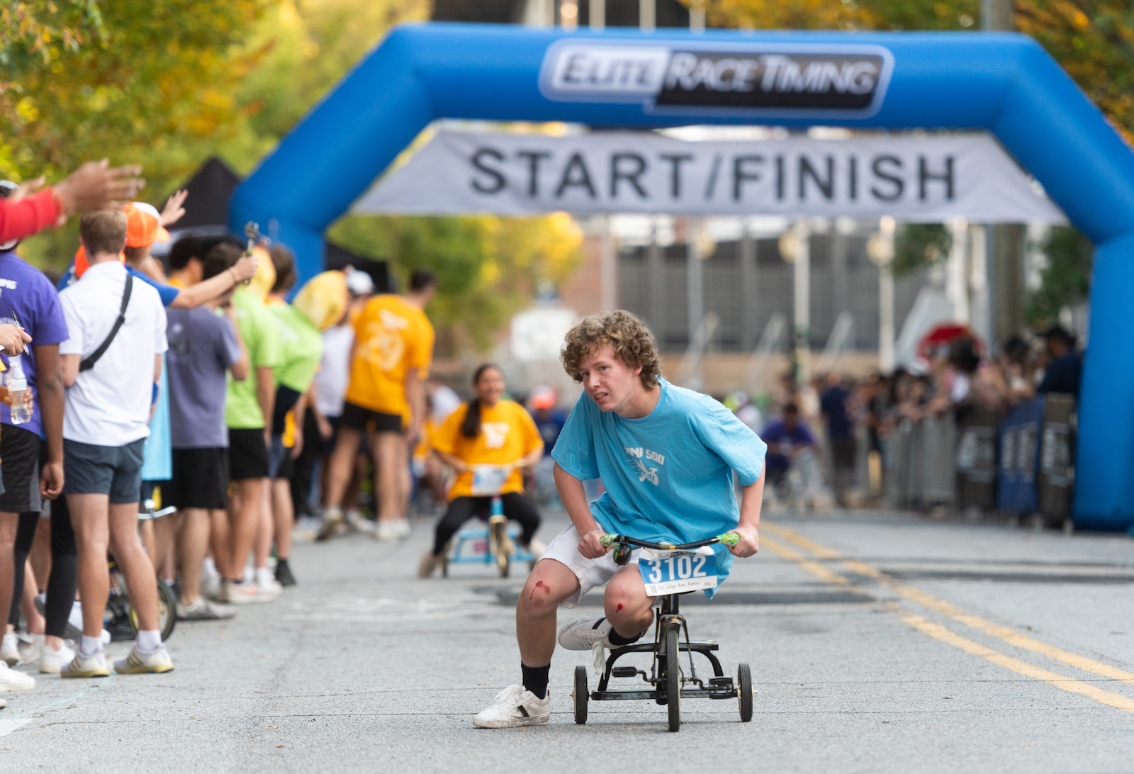 Mini 500 participant with bruised knees