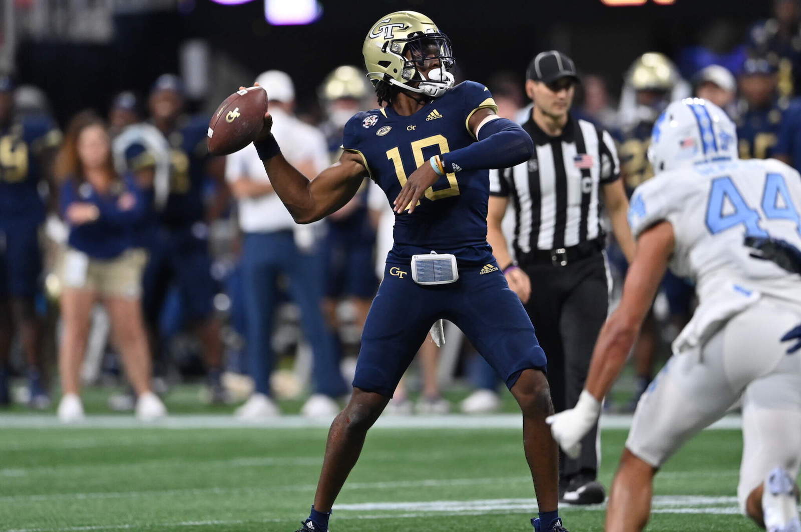 Quarterback Jeff Sims led Georgia Tech to a 45-22 win over UNC at Mercedes-Benz Stadium.