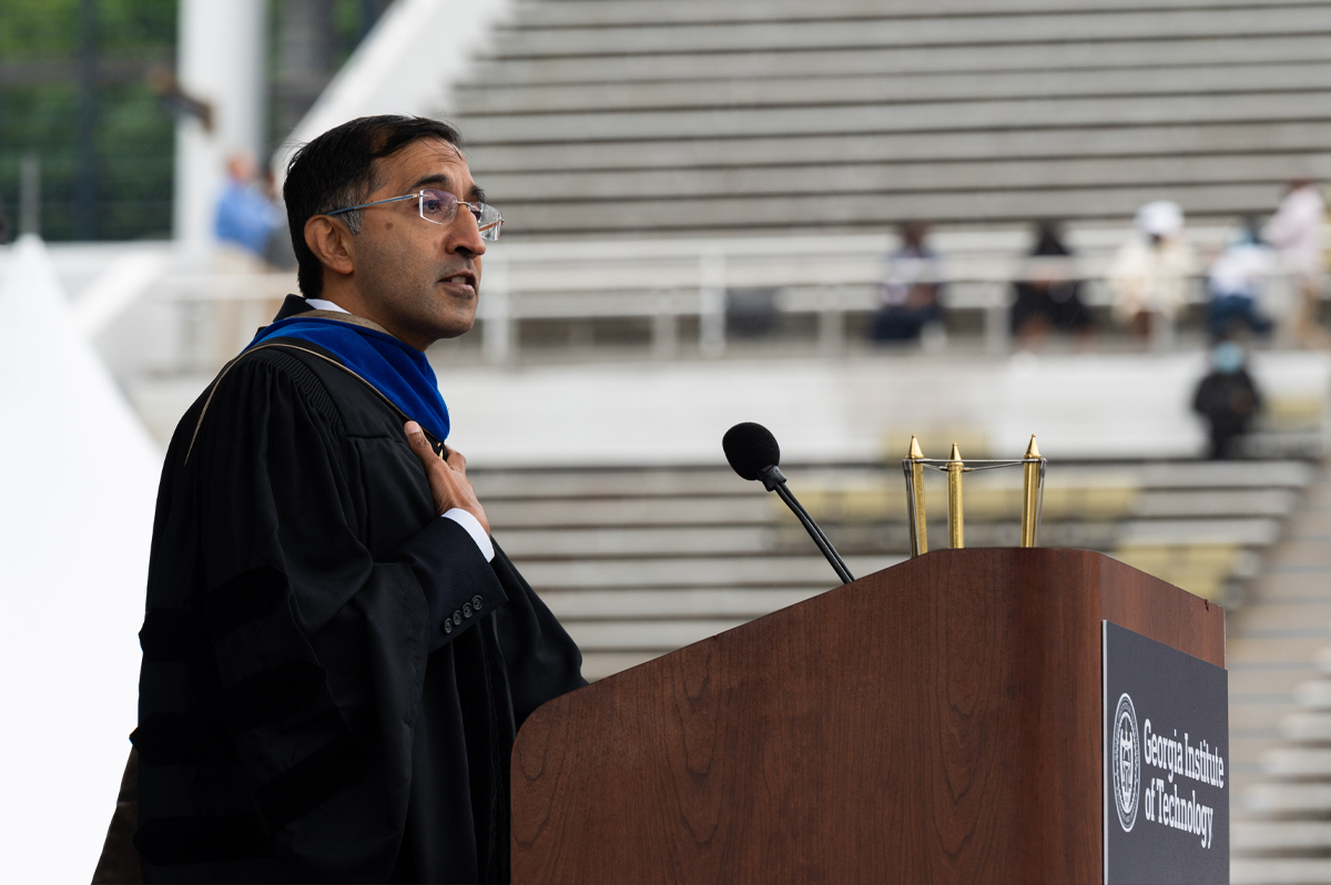 Krishna Bharat speaks at Georgia Tech's Spring 2022 Master's Commencement Ceremony.
