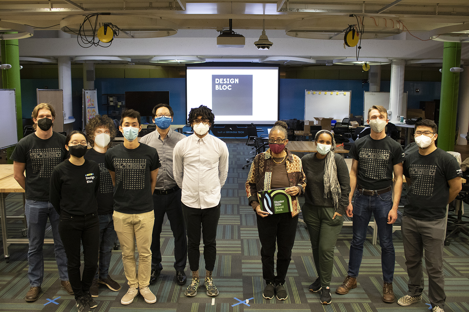 The Design Bloc: (from left to right) Cole Campbell, Margaret Lu, Tynan Purdy, Yuma Tanaka, Wayne Li, Shawn Harris, Ms. Johnson, Hannan Abdi, Hunter Schaufel, and Jordan Lym.  Not Pictured: Michael Flanigan and Madison Lovelace