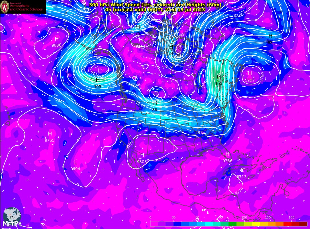 Map showing how air is brigning smoke from Canada down to Atlanta