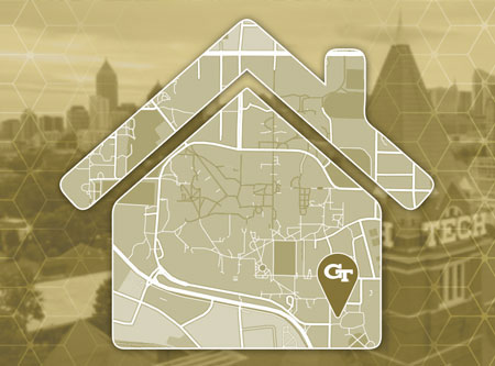 a graphic of a house icon with a map inside of it
