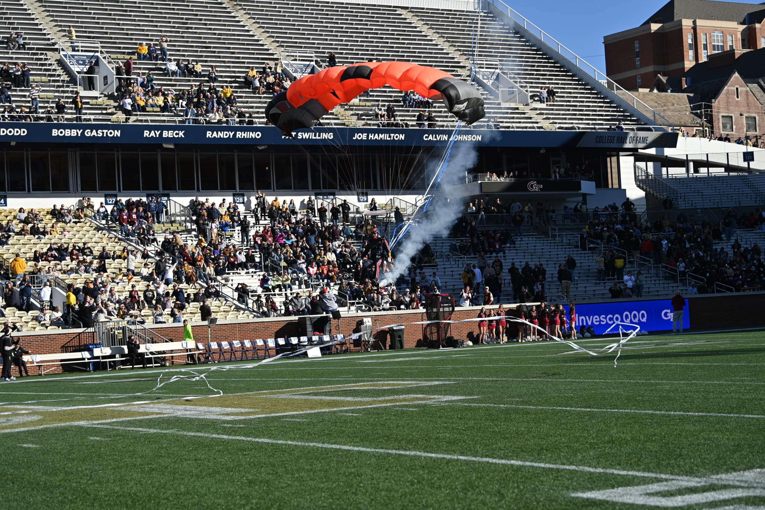 Skydiving into Bobby Dodd Stadium before Boston College game