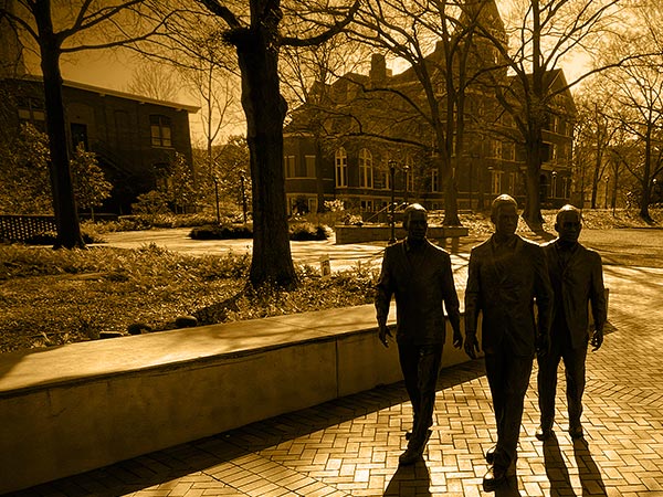 The Three Pioneers statue on Georgia Tech's campus