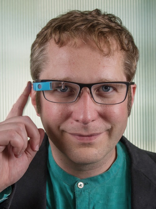 Thad Starner wearing Google Glass (Photo Rob Felt)