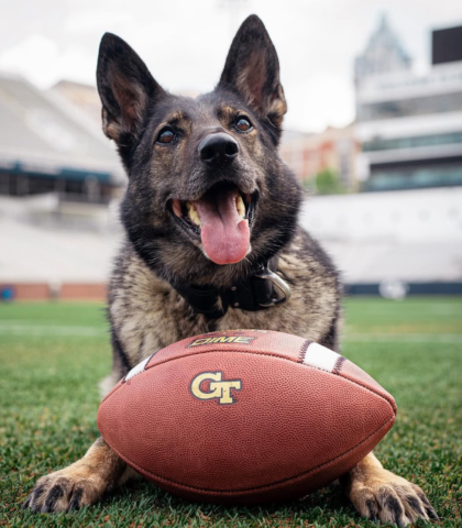 Pepper poses with Georgia Tech football.