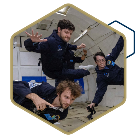 Students floating in zero gravity