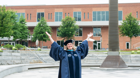 Caitlyn Wine outside the John Lewis Student Center