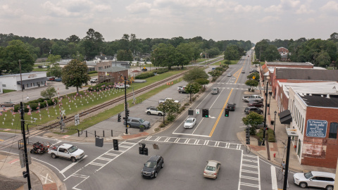 Aerial view of downtown Pembroke, Georgia
