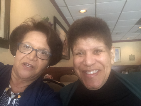 Two women smiling