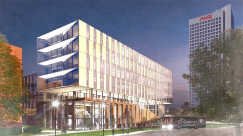 Conceptual rendering of the exterior of the Daniel Guggenheim School of Aerospace Engineering Building. Subject to modification.