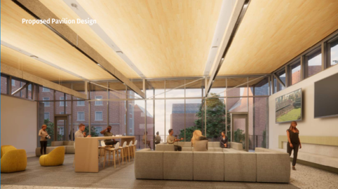 Rendering of the interior of the planned connector building for the Smith and Howell Residence Halls.