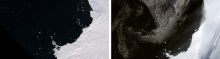 Before and After: Satellite images of shrinking glaciers along western Antarctica. At left, February 18, 1975 — and right, March 2, 2015. (NASA Earth Observatory) 