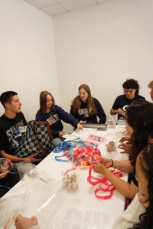 Students creating care packages. 