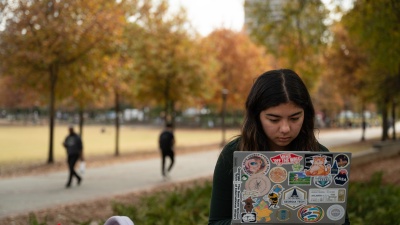 Studying outdoors on campus