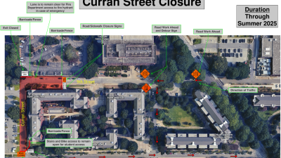 map of planned street closures for Curran Street residence hall construction