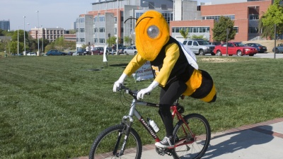 Buzz bikes safely on Tech Walk.
