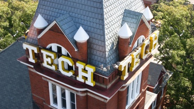 A close up of Tech Tower (Photo Credit: Ethan Trewhitt)