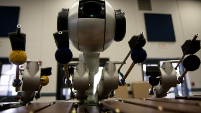 Shimon, a robot in the Center of Music Technology and School of Music.