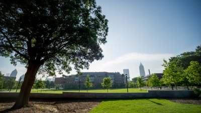 Tech Green and Clough Undergraduate Learning Commons Building (Photo Credit: Rob Felt)