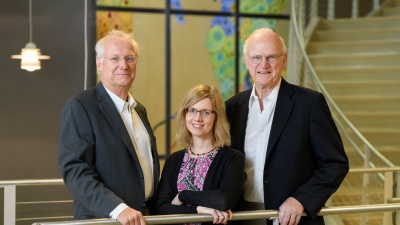 Andreas Bommarius, a professor in the School of Chemical and Biomolecular Engineering, Martha Grover, a professor in the School of Chemical and Biomolecular Engineering, and Ron Rousseau, a professor and Cecil J. "Pete" Silas Chair Emeritus in the School of Chemical and Biomolecular Engineering (Credit: Rob Felt)