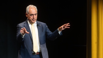 Georgia Tech President Ángel Cabrera delivers the 2024 Institute Address inside the Atlantic Theater at the John Lewis Student Center on the Georgia Tech campus in Atlanta, Georgia. 