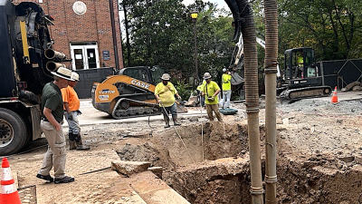 Jim Stephens, vice president of Infrastructure and Sustainability, oversees excavation efforts in Harrison Square.