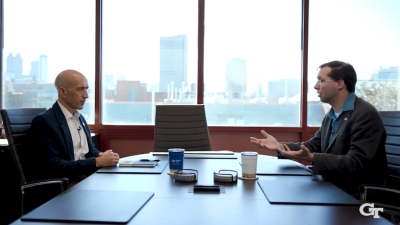 Interim Dean of Computing Alex Orso and OMSCS Executive Director David Joyner discuss generative AI in the dean's campus office