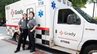 Grady EMT workers Lauren Davis and Rae Vaughan. Photo by Joya Chapman