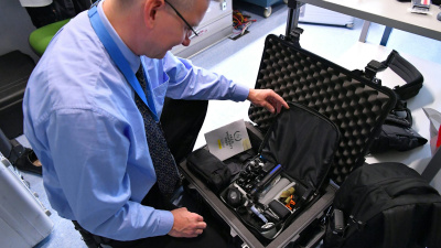 This travel case holds a toolkit containing equipment for inspecting nuclear facilities