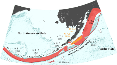 Large earthquakes have been common along the Alaska-Aleutian subduction zone, except at the Shumagin Gap. Yinchu Li