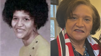 Two photos of same woman, one older and one younger.