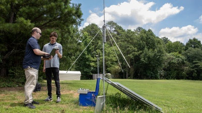 Researchers set up a lightning mapping array unit at a location near Atlanta