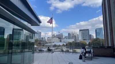 flag pole in the reflection area of the Veterans Walk of Honor