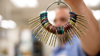 Building keys in the I&O Lock Shop.
