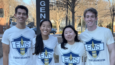 From L to R: Krishna Monroe, president of EMS at GT; Lianna Homrich, vice president of EMS at GT;  Daeun “Esther” Lee, outreach director of EMS at GT; and Brandon Brigner, CPR officer of EMS at GT.