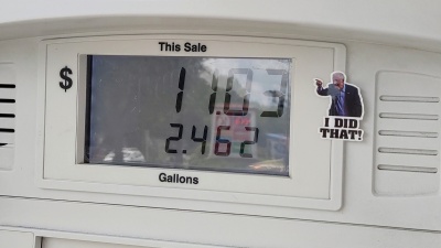 Oliver was inspired by the stickers he saw on gas pumps showing Joe Biden pointing at the price saying "I did that." Photo by Whoisjohngalt, via Wikimedia Commons, licensed under CC BY-SA 4.0.