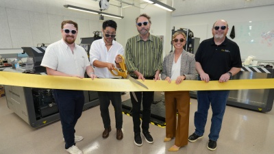 Pictured left-to-right: Tim Trent, director of IPaT's Trash Lab; Arthur Huang, CEO of Miniwiz; Michael Best, executive director of IPaT; Jennifer Chirico, associate vice president of Sustainability; and Rob Kadel, executive director of research program administration.