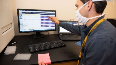 True Merrill is a senior research scientist on the team that developed and implemented the Georgia Tech Covid-19 surveillance testing program. (Photo by Allison Carter)