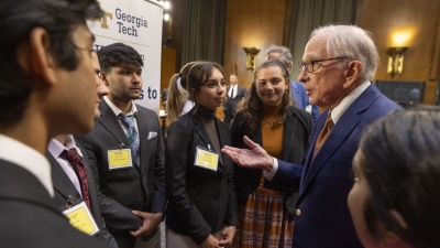 Former U.S. Sen. Sam Nunn speaks to students at the GTDC launch event in Washington on Oct. 25, 2023.
