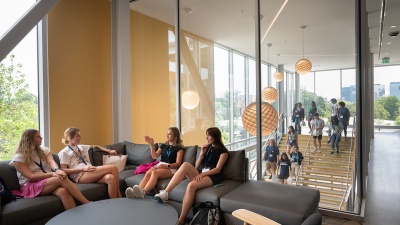 Students talk on campus during new student orientation. Photo by Allison Carter
