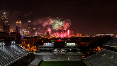 Fireworks at Centennial Olympic Park as seen from Bobby Dodd Stadium on July 4, 2012. Photo courtesy of Danny Karnik.
