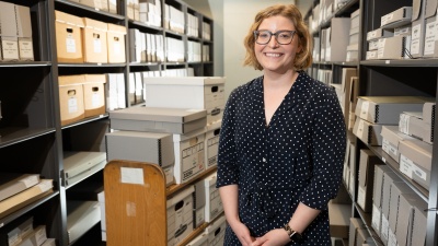 Alex McGee is the university archivist for the Georgia Tech Library. (Photo by Allison Carter)