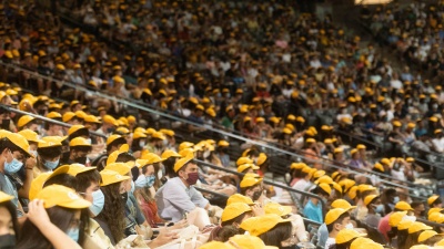 Georgia Tech welcomes students at New Student Convocation in McCamish Pavilion. (Photo by Allison Carter)