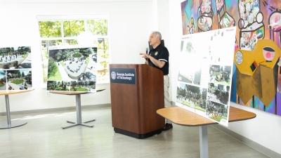 President Angel Cabrera speaking at the D9 Groundbreaking event

