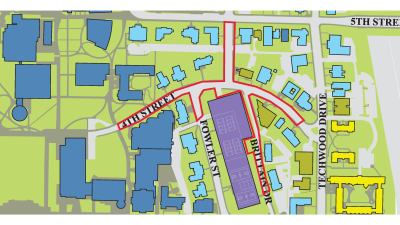 East campus streetscape phase 1 areas.
