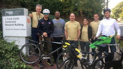 Members of the GTRI’s Thighs team (L-R): Jett Marks, Kit Plummer, Jason Bryan, Joshua Forester, Abby Perry, Josh Wells, and John Rose. Team member Kellen Denny is not pictured. Photo courtesy of Joshua Forester.