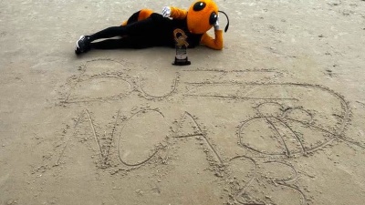 Buzz&nbsp;on the beach after taking first place at the 2023 NCA Championship.
