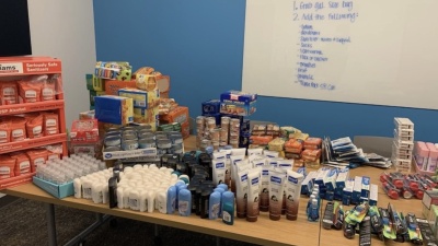 Toiletries and food collected for GTPD's Care Package Drive.