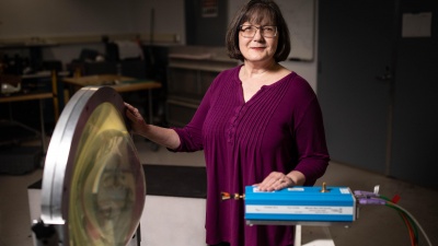 Lynn Fountain, principal research scientist and division chief of the Signals and System Division for the Georgia Tech Research Institute’s Advanced Concepts Laboratory (ACL), stands in a lab in the Centennial Research Building at Georgia Tech. (Credit: Branden Camp)